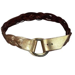 Linea Pelle Belt Woven Wide Leather Handmade Statement Belt Gold Size Medium
